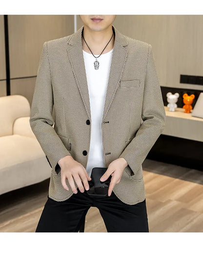 Men's Smart Casual Blazer Single Breasted Slim Fit Solid Color Spring Autumn Jacket