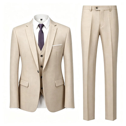 ( Jacket+Vest+Pants ) Brand Solid Color Formal Office Business Men's Suit Groom Wedding Dress Party Male Casual Suits