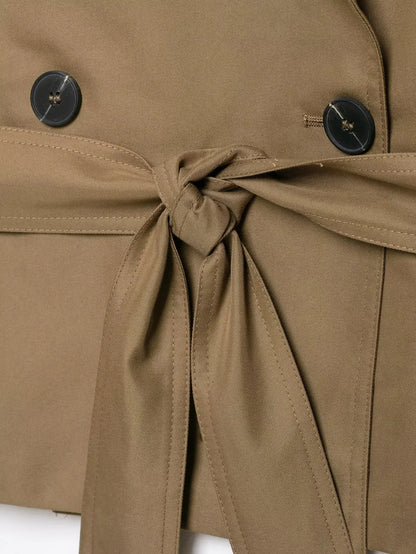 New Slim Fit Cropped Sleeveless Trench Vest Women Khaki Lapel Double Breasted Self Tie Belt Waist Cinching Street Outer Top