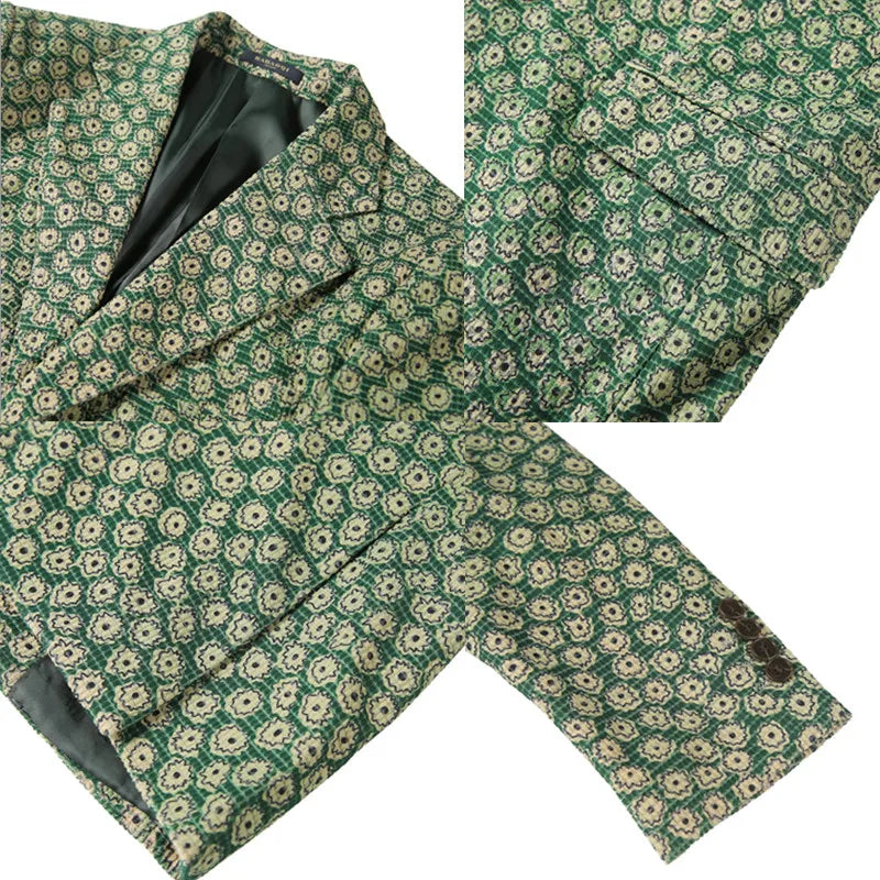 Autumn Winter Corduroy Flower Blazers Men Slim Fit Casual Suit Jacket Casual Suit Jacket Wedding Business Dress Coat Streetwear