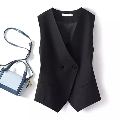 Korean Women Vest 2025 New High-end Casual Suit Vest Commuting Slim Collarless Short Vest Female Sleeveless Jacket Waistcoat Top