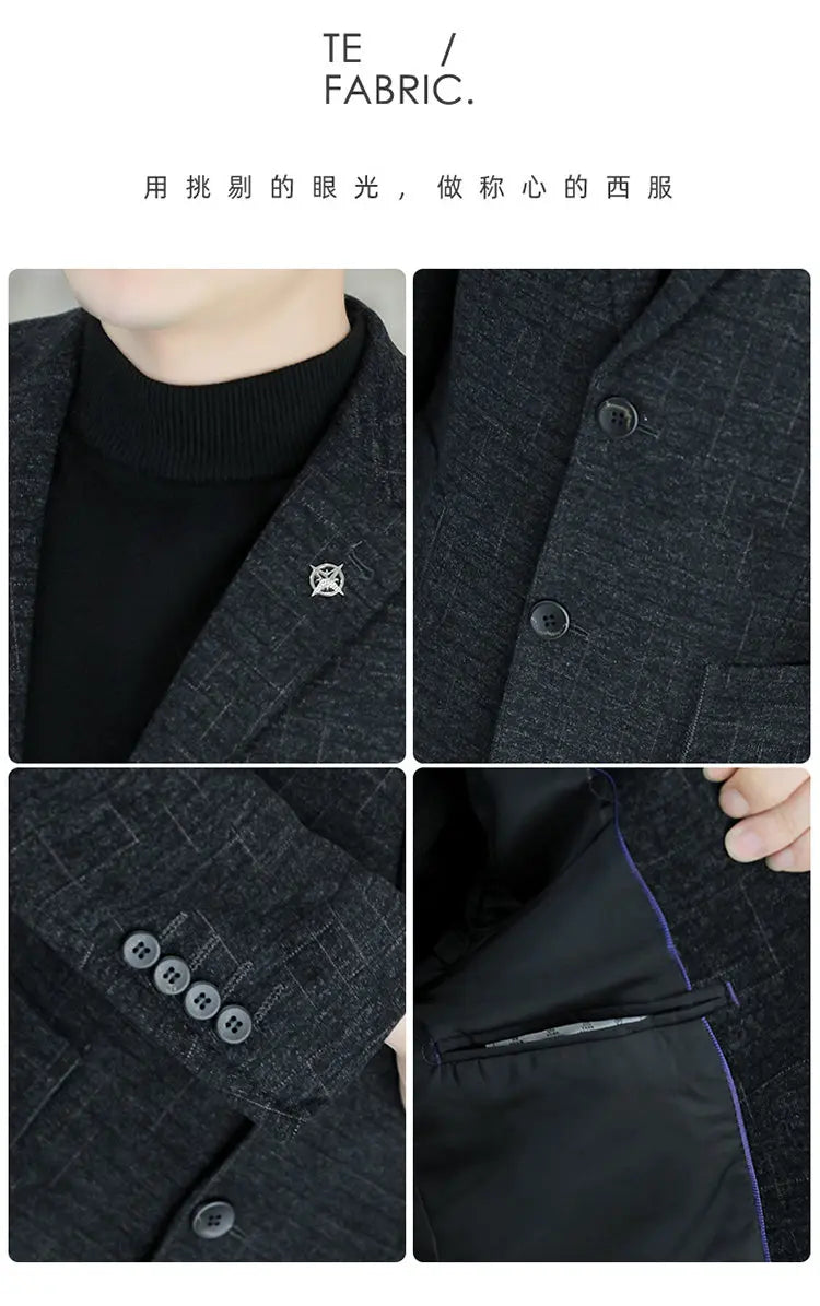 M-8XL Blazer Men's Business Gentleman Korean Wedding Fashion Trend, Slim Fit, Versatile, High-end Casual, Woolen Blazer