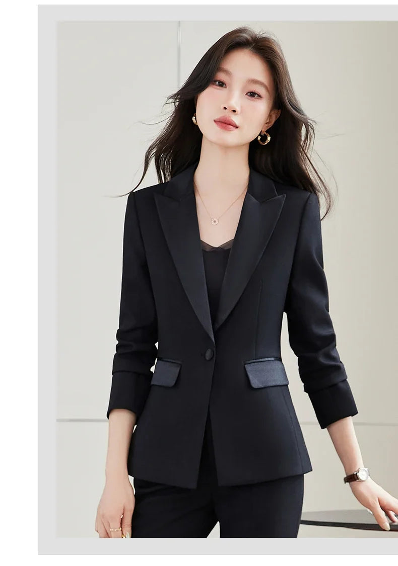 Elegant Chic Business Trousers Blazer Suits Women Autumn New 2026 Commuter Jackets and Pants Sets 2 Piece Outfit Black