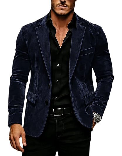 Luxury Men's Suede Texture Blazer Notched Lapel Slim Fit 2 Button Sport Coat Business Casual Formal Wedding Party Suit Jacket