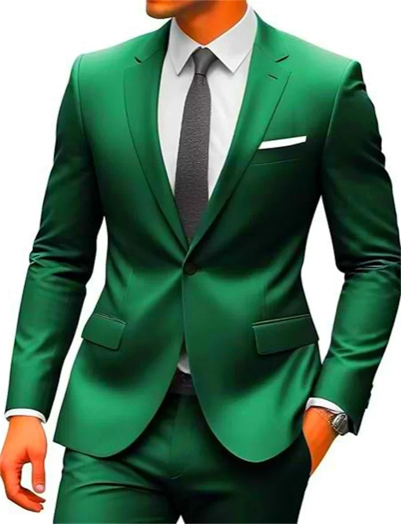 New Solid Slim Fit 2 Piece Wedding Men Suits Groom Tuxedos Formal Suit for Prom Party Busienss Best Man Notch Lapel Blazer Pants