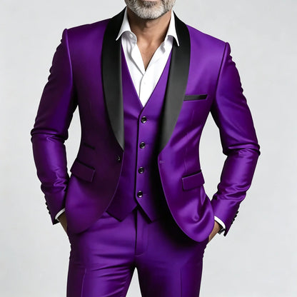 Costume 3 pièces pour homme à revers châle — Coupe ajustée, à simple boutonnage, idéal pour les mariages, les banquets et diverses occasions décontractées