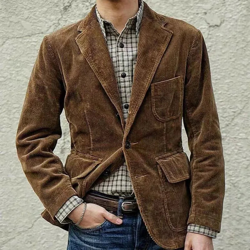 Blazer Men's Fashion Gentleman Business British Style Gentleman Corduroy Wedding Lapel Professional Casual Performance Host Vest