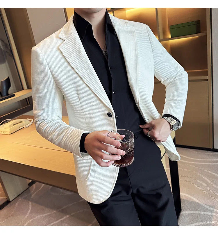 Autumn Winter New Chenille Velvet Suit Jacket Men's Casual Business Fashion Formal Party Coats  Tailcoat Men's Clothing 4XL-M