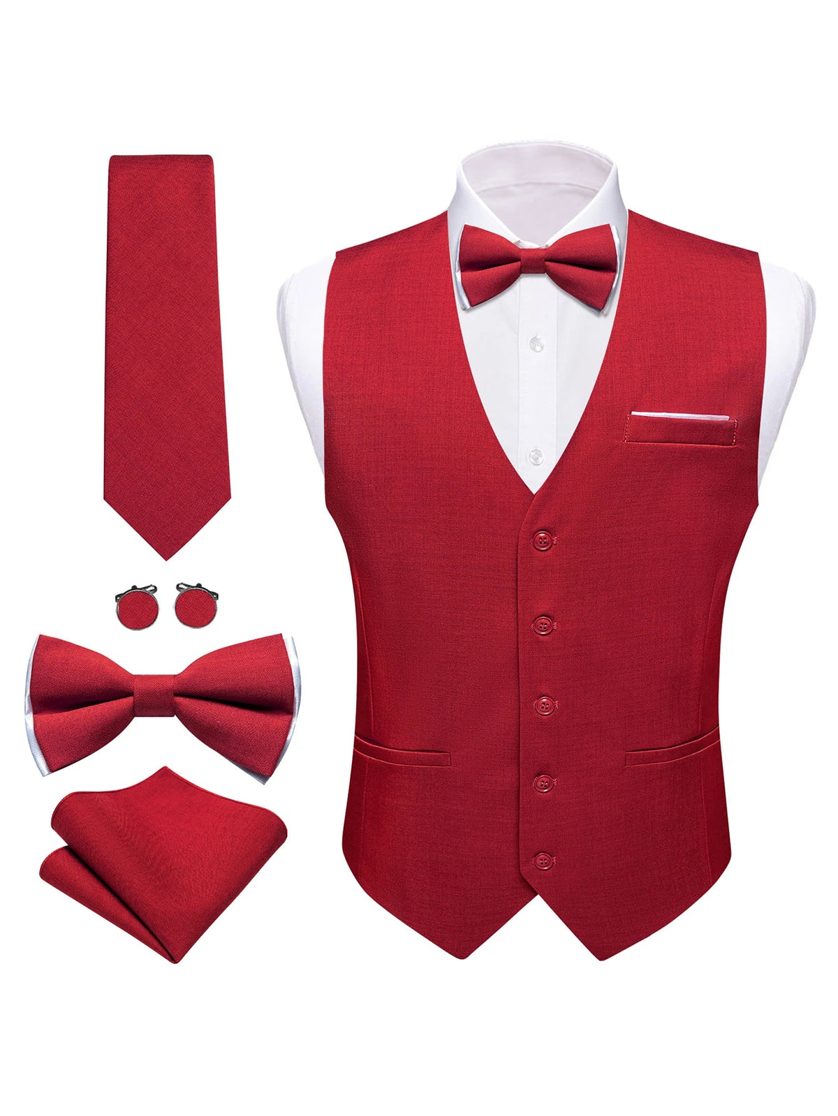 Men's Formal Vest Set 5-Piece Satin Waistcoat with Tie for Weddings and Business