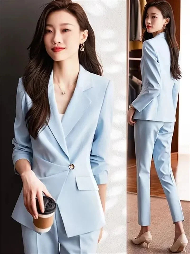 2025 Fashion Ladies Pant Suit Women Black Striped Female Business Work Wear Formal Jacket Blazer and Trouse