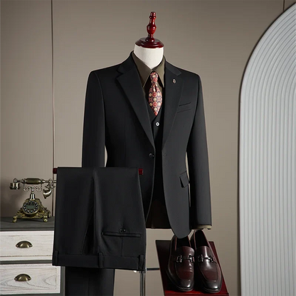 High-quality, fashionable, stylish, versatile and trendy business casual one-button suit set, three-piece set, groom's dress sui