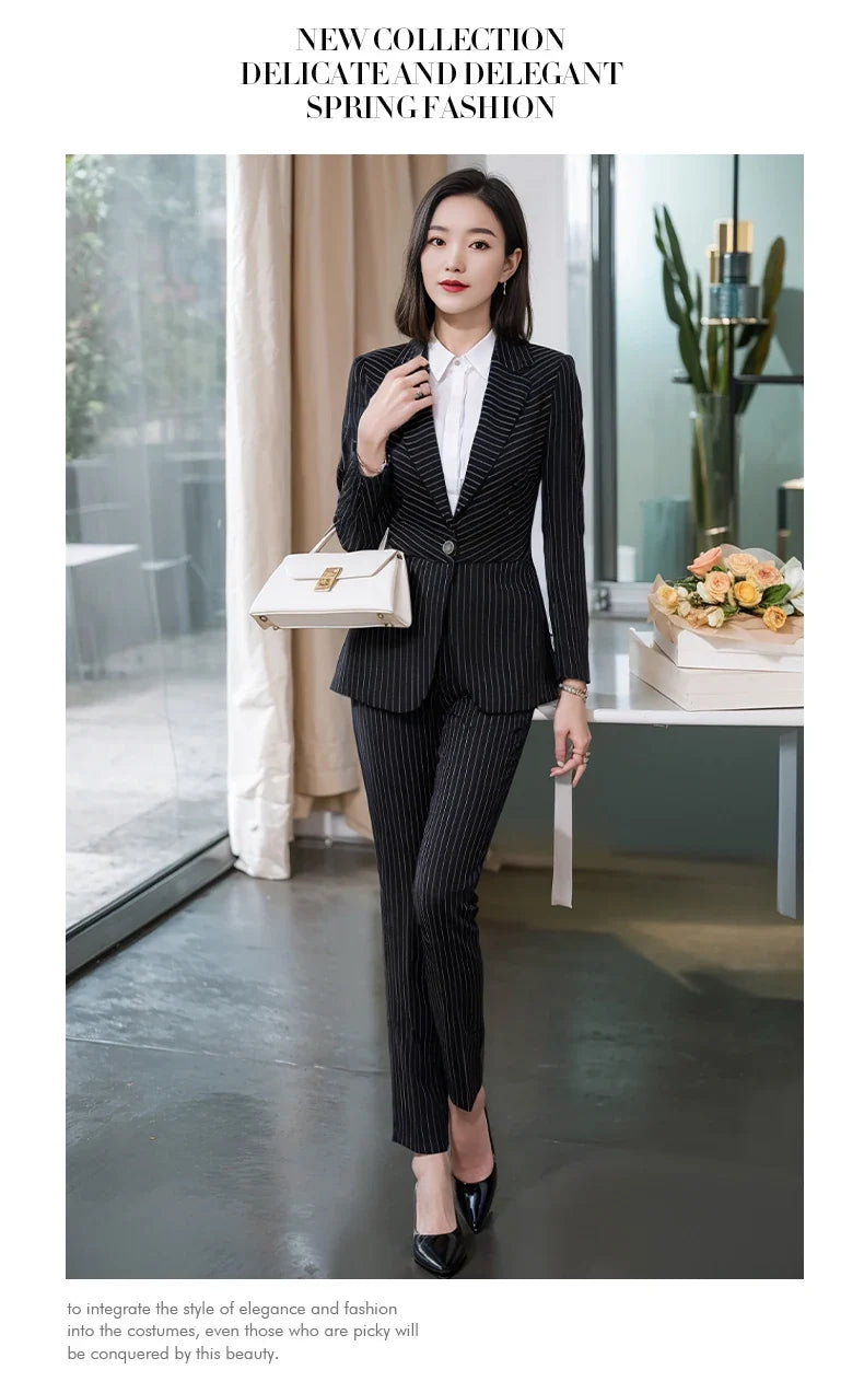 Striped Fashion Women's Suit Set, High Quality Two-Piece Pants + Suit Jacket. New spring/summer 2026
