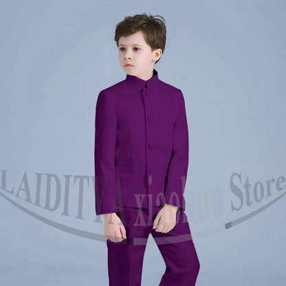 Boy Suits Fashion Stand Collar Single Breasted Outfits 2 Piece Formal Party Tuxedo Daily Casual Slim Children's Clothing