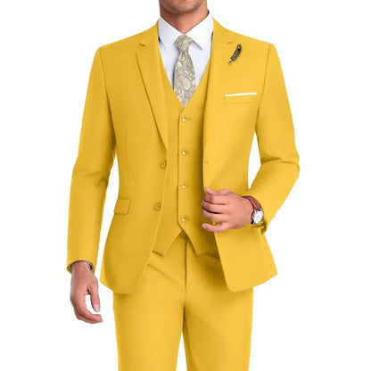 High-Quality Slim Fit Wedding Men's Suit Luxury Elegant Business Fashion Men Clothing 3 Piece Notch Lapel Blazer Vest Pants Set