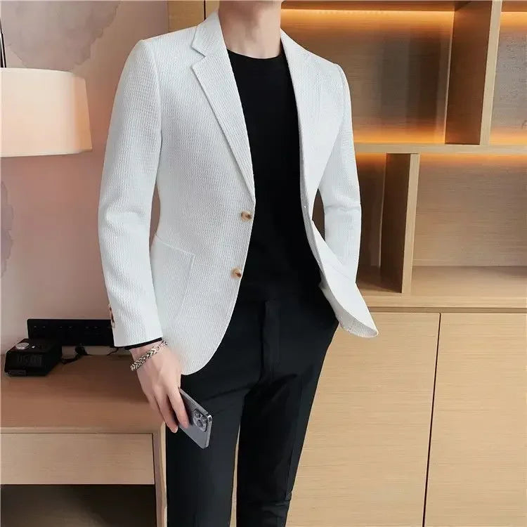 Men's Single Breasted Blazer – Korean Style Suit Jacket for Business & Smart Casual