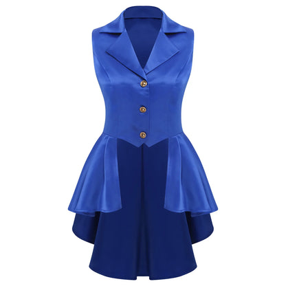 Women Sleeveless Vests Steampunk Victorian Costumes Waistcoat Jacket Top Turn-Down Collar Tuxedo Tank Top Cosplay Gothic Outfit