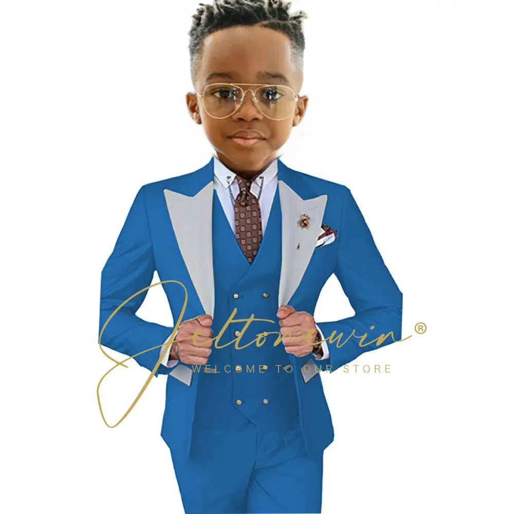 Suits For Boy Jacket Vest Pants 3 Pieces Dark Green Birthday Costume Flower Boys Formal Party Suit Kids Wedding Suit Tuxedo