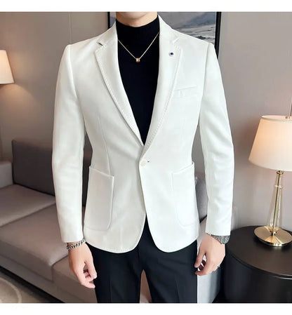 British Style Autumn Suede Business Casual Suit Jacket for Men High Quality Social Office Blazers Wedding Groom Dress Coats