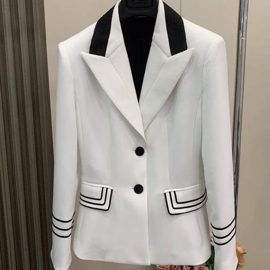 Work Females Single Breasted Slim Blazers Spliced Notched Collar Designer Suit Jacket Fashion Office Ladies Outerwear Coats