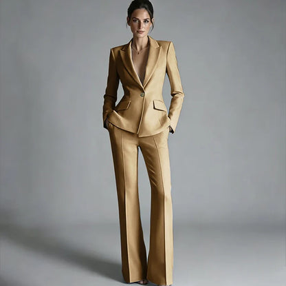 Elegant Women's One-Button Jacket+Pants Suit Set Classic Pink Peaked Lapel 2 Piece Formal Business Wedding Guest Outfit