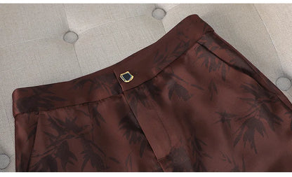 Two-Piece Leaf Print Blazer Pantsuits Set for Women Office Ladies Business Single Buttons Formal Spring Autumn Trousers Suit