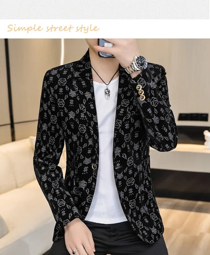 Blazer New Men's Fashion Corduroy Business Gentleman Slim Letter English Style Outdoor Performance Wedding Banquet Casual Blazer