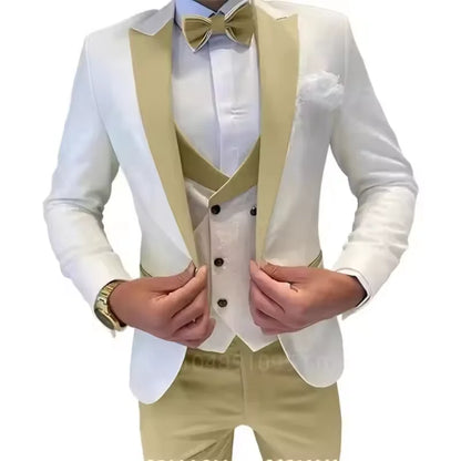 3-Piece Tuxedo Suit Set for Men – Slim Fit Peak Lapel Blazer, Vest & Pants for Weddings & Formal Events