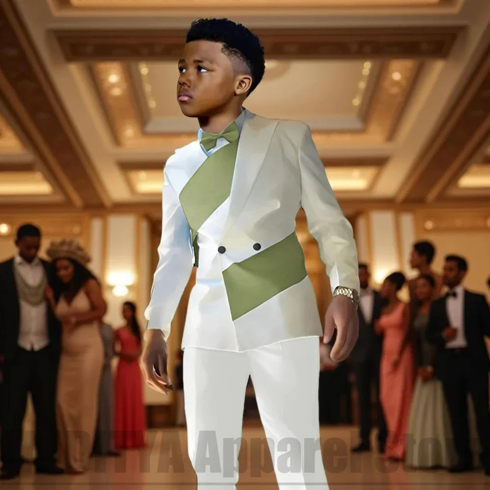 Boys Color Block 2 Piece Suit Set Double Breasted Blazer with Pants Formal Wedding Party Prom Attire Stylish Children's Suit