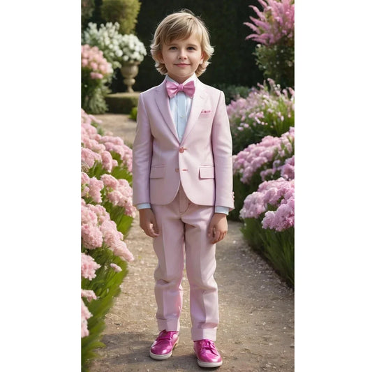 Pink Kids Clothes Fashion Formal Casual Daily Clothing Wedding Party High Quality Solid Color Cute Suits for Boy 2 Piece