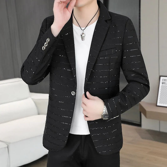 Blazer Men's Sequined High-end Hot Diamond Style Business Outdoor Travel Wedding Youth Slimming Casual High Formal Wear Blazer