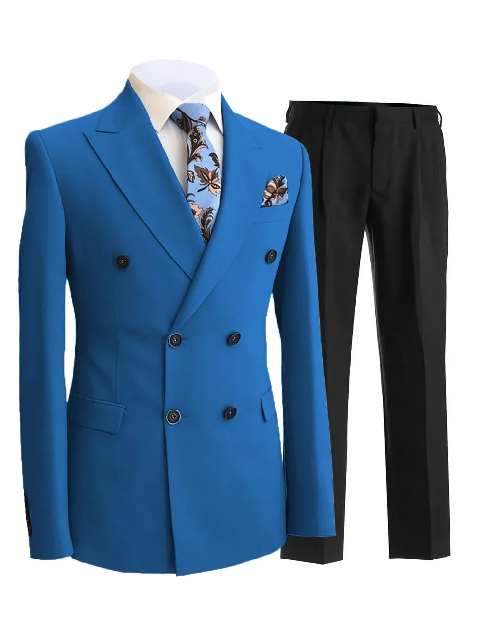 Men Suit 2 Pieces White Double Breasted Peak Lapel Formal For Wedding Groom Banquet Party Business Work Jacket And Black Pants