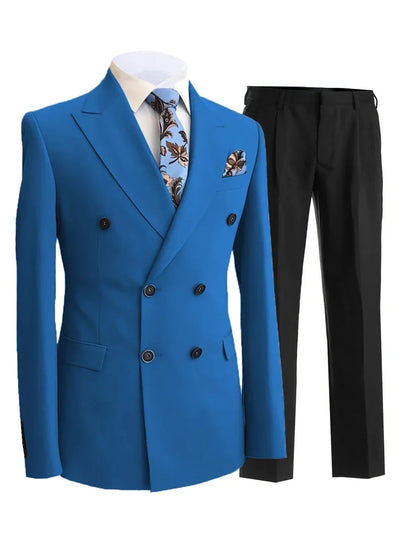 Men Suit 2 Pieces White Double Breasted Peak Lapel Formal For Wedding Groom Banquet Party Business Work Jacket And Black Pants