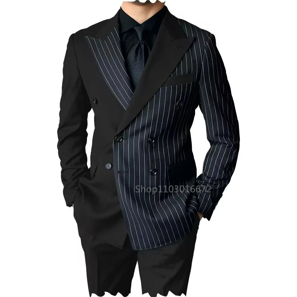 2 Piece Men's Wedding Suits Groom Tuxedos with Peak Lapel Double Breasted Blazer And Pants Set for Prom Business Costume Homme