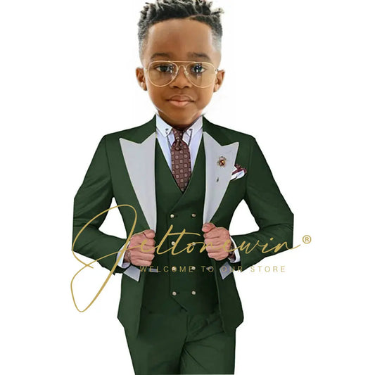Suits For Boy Jacket Vest Pants 3 Pieces Dark Green Birthday Costume Flower Boys Formal Party Suit Kids Wedding Suit Tuxedo
