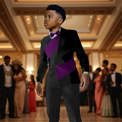 Fashion Contrast Color Children's Suit 2 Piece Double Breasted Outfit Formal Wedding Party Prom Boys Suits (Blazer+Pants)