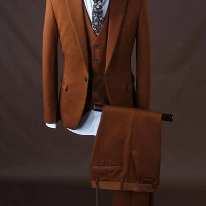 lClassy Brown Luxury Men's Suits Elegant Wedding Tuxedos Terno Masculino Three Pieces Jacket+Pants+Vest Conjuntos De Chaqueta