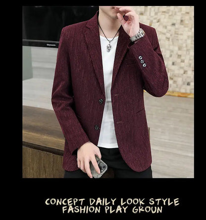 Blazer Men's Business Gentleman Korean Wedding Fashion Trend, Slim Fit, Breathable, Striped, Versatile, High-end Casual Blazer