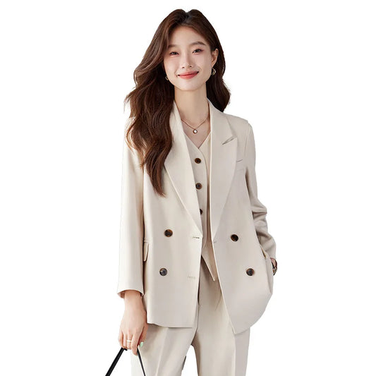 Ladies Full Suit Set 2024 Plus Size Women's Double Breasted Casual Suit Suit Elegant Formal Pants 2-piece Set (Top + Pants)
