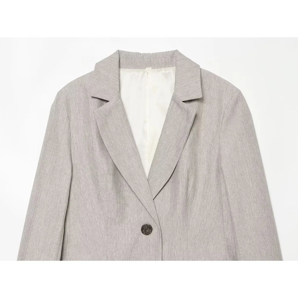 Stylish OL Style Pant Sets Women New Matching Sets Linen Blazer with Shoulder Pads and Flap Pockets + High-waisted Pleated Pants