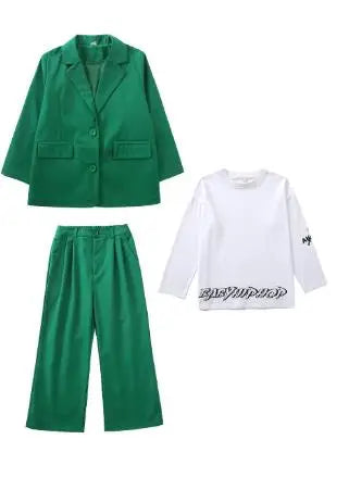 Hip Hop Boys Solid Suit Jacket Outfits Girls Loose Blazer Street Dance Pants Clothes Sets Children Streetwear Kids Jazz Costumes
