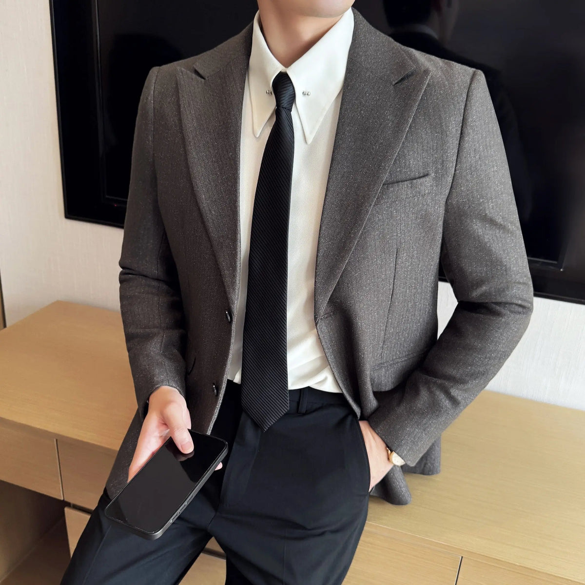 Men's Blazer Single Breasted Slim Fit Korean Style Casual Suit Jacket
