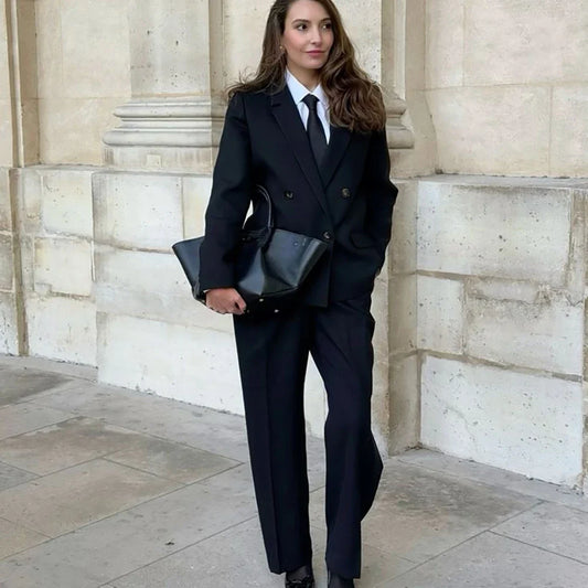 Double Breasted Suit for Women 2 Pieces Sets Business Office Pantsuit Formal Blazer and Trousers Elegant Professional Attire
