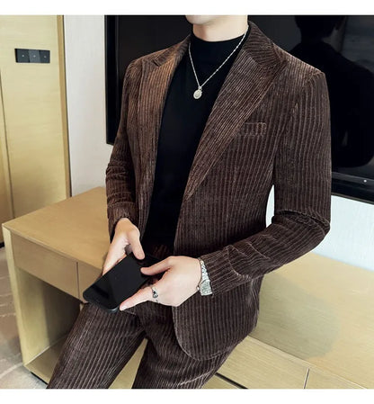 Winter Chenille Velvet Suit Jacket for Men Slim Fit Casual Business Formal Jacket Wedding Groom Social Office Blazer Masculino