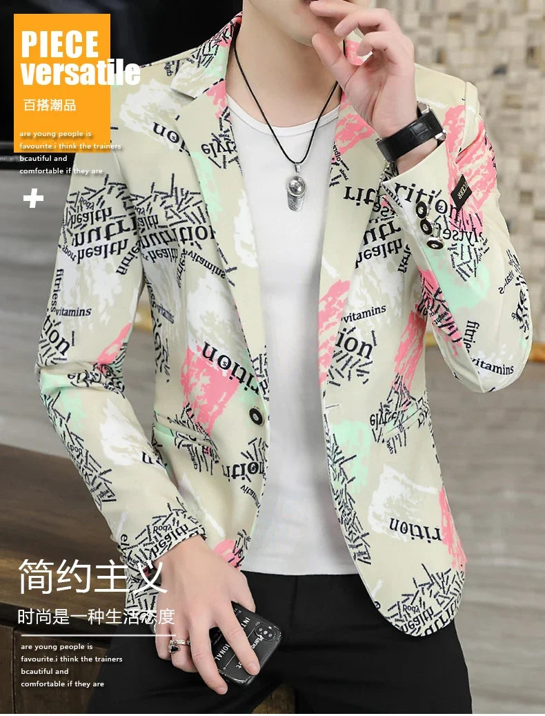 2022 New Fashion Print Suit Jacket Men's Slim Fit Casual Blazers Streetwear Social Club Prom Formal Party Suit Coats Hommes
