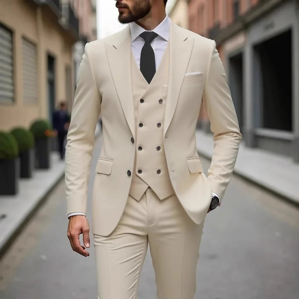 High Quality Men Wedding Suits Fashion Male Business Social Dance Party Dress Peak Lapel Blazers Pants with Vest for Party Prom