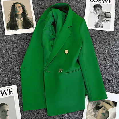 Women's Spring Autumn 2026 Commuter Style Small Suit Jacket Double Row Buttons White Versatile Polyester Fiber Fashion