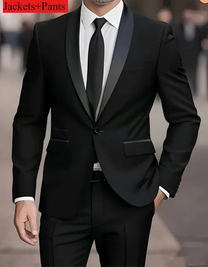 Ensemble de costume habillé pour homme, coupe ajustée, décontracté pour affaires, smoking de mariage, manches longues, revers crantés, marié