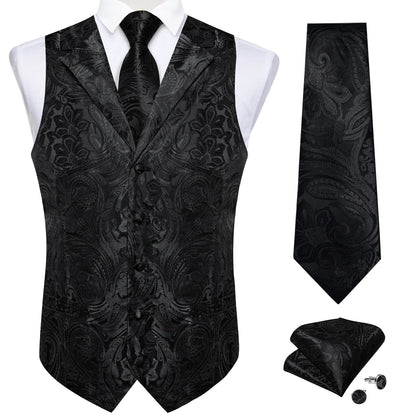 Men's Paisley Suit Vest – Single-Breasted Waistcoat with Tie, Handkerchief & Cufflinks for Weddings & Banquets