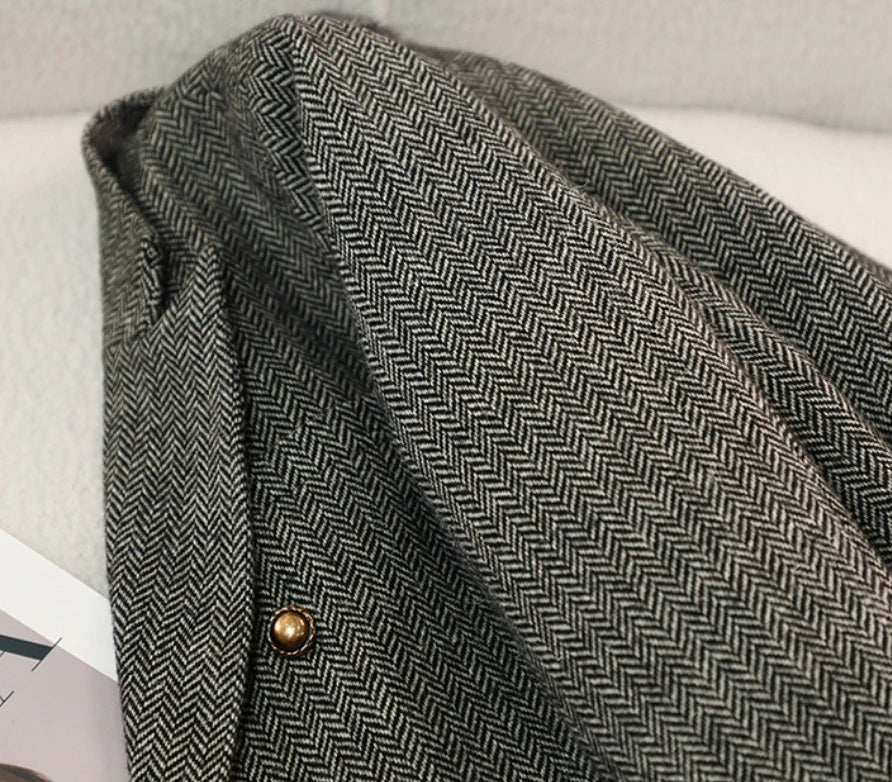 Fashion Grey Blazer Women Coffee Long Sleeve Casual Jacket for Autumn Winter Female Coats Double-Breasted Suit Women’s Clothing