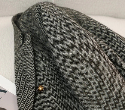 Fashion Grey Blazer Women Coffee Long Sleeve Casual Jacket for Autumn Winter Female Coats Double-Breasted Suit Women’s Clothing